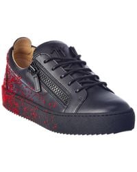 Giuseppe Zanotti Flocked Leather Sneaker - Black