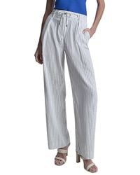 DKNY - Stripe Pleated Wide Leg Linen-Blend Pant - Lyst