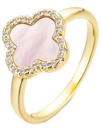 Adornia - 14K Plated Mother Of Pearl Cz Halo Clover Ring - Lyst