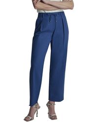 DKNY - Stripe Pleated Wide Leg Linen-Blend Pant - Lyst
