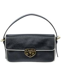 Prada - Leather Perforated Pushlock Shoulder Bag (Authentic Pre-Owned) - Lyst