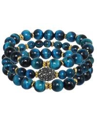 Rachel Reinhardt Jewelry - Blue Tiger's Eye & Crystal Fireball Set Of 3 Stretch Bracelets - Lyst
