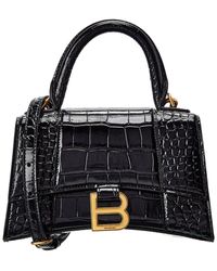 Balenciaga Hourglass Xs Croc-embossed Leather Top Handle Satchel - Black