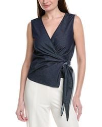 Gracia - V-Neck Wrap Over Sleeveless Denim Top - Lyst