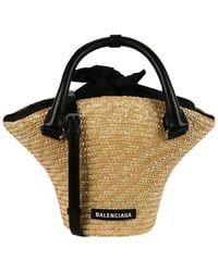 Balenciaga - Mini Straw & Leather Beach Tote - Lyst