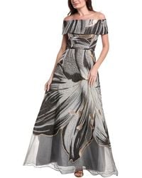 Teri Jon - Metallic Jacquard Off Shoulder A-Line Floral Gown - Lyst
