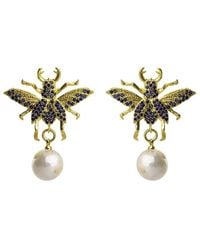 Ebru Jewelry - Protection & Luck Plated 0.3Mm Pearl Cz Drop Down Earrings - Lyst