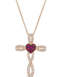 Le Vian - Le Vian Passion Ruby Cross 14K Rose 0.47 Ct. Tw. Diamond & Ruby Cross Pendant Necklace - Lyst