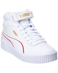 PUMA Carina Mid Logo Block Leather Sneaker - White