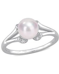 Rina Limor - Silver White Sapphire 7-7.5mm Pearl Split-shank Ring - Lyst