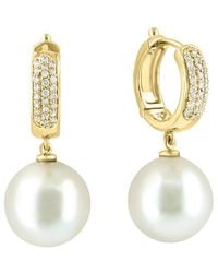 Effy Fine Jewelry - 14K 0.37 Ct. Tw. Diamond & 14.5Mm Pearl Earrings - Lyst