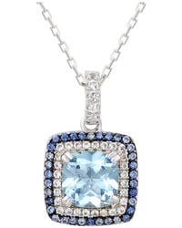 Suzy Levian - Silver 0.02 Ct. Tw. Diamond & Gemstone Double Halo Pendant - Lyst