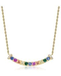 Genevive Jewelry - 18k Over Silver Cz Bar Necklace - Lyst