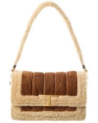 Tod's - T Timeless Suede & Shearling Shoulder Bag - Lyst