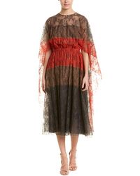 Valentino Lace Silk Midi Dress - Gray