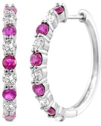Lab Grown Gemstones - 0.60 Ct. Tw. Lab-Grown Ruby Hoop Earrings - Lyst