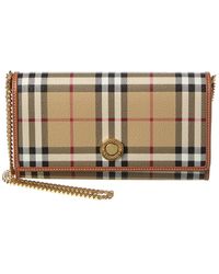 Burberry - Check E-canvas & Leather Wallet On Chain - Lyst