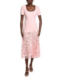 Badgley Mischka - Crepe Lace Midi Dress - Lyst