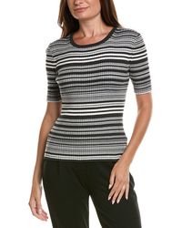 Tahari - Stripped Ribbed Knit T-Shirt - Lyst