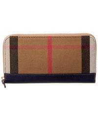 Burberry - Check Canvas & Leather Zip Around Wallet - Lyst