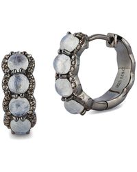 Banji Jewelry - Silver 1.50 Ct. Tw. Diamond & Moon Stone Huggie Earrings - Lyst