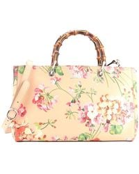 Gucci - Blooms Print Leather Bamboo Shopper Tote Medium (Authentic Pre- Loved) - Lyst