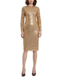 Mac Duggal - Beaded Sequin Mesh Long Sleeve Fitted Midi Dress - Lyst