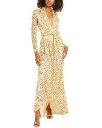 Badgley Mischka Long Sleeve Sequin Gown - Metallic