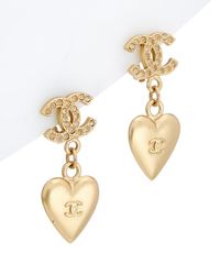 Chanel Gold-tone Crystal Heart Dangle Earrings - Metallic