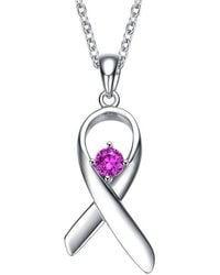 Rachel Glauber - Rhodium Plated Cz Love Pendant - Lyst