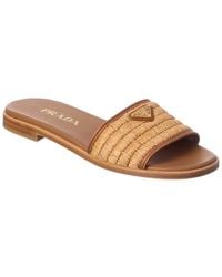 Prada - Raffia & Leather Sandal - Lyst