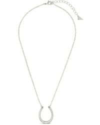 Sterling Forever - Rhodium Plated Horseshoe Pendant Necklace - Lyst