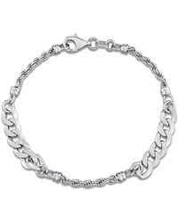 Italian Silver - Rope & Curb Link Chain Bracelet - Lyst