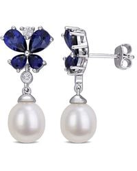 Pearls - 14k 8-8.5mm Freshwater Pearl Floral Earrings - Lyst