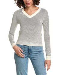 Minnie Rose - Athena Textured V-neck Sweater - Lyst