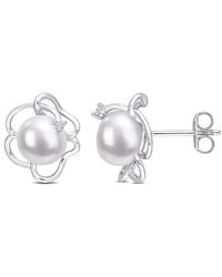 Rina Limor - Silver White Sapphire 7.5-8mm Pearl Floral Earrings - Lyst