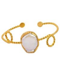 Ebru Jewelry - Pearl Collection Plated 0.8In Pearl Cuff Bracelet - Lyst