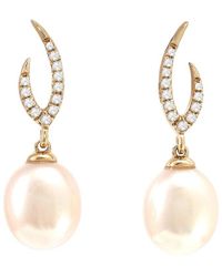 Gemstones - 0.10 Ct. Tw. Diamond & 7-8Mm Pearl 14K Earrings - Lyst
