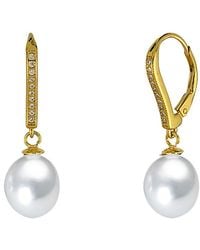 Belpearl - Plated 10-11Mm Pearl Cz Dangle Earrings - Lyst