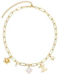 Adornia - 14K Plated Mother Of Pearl Initial Chunky Charm Necklace - Lyst