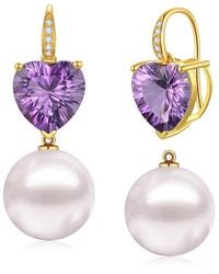 Kai Fine Jewelry - 14K 7.25 Ct. Tw. Diamond & Amethyst & 12-13Mm Pearl Drop Earrings - Lyst