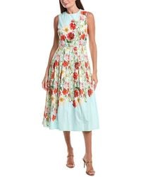 Teri Jon - Print Box Pleat Fit N Flare Midi Dress - Lyst