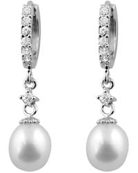 Splendid - Silver 7-7.5mm Freshwater Pearl & Cz Drop Earrings - Lyst