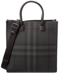 Burberry - Slim Vertical Denny Canvas Leather-trim Tote - Lyst