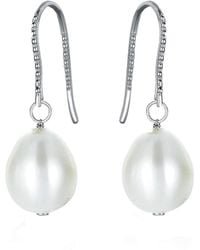 Genevive Jewelry - Silver Cz & Pearl Drop Earrings - Lyst
