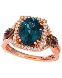 Le Vian - 14K Rose 3.44 Ct. Tw. Diamond & Deep Sea Topaz Cocktail Ring - Lyst