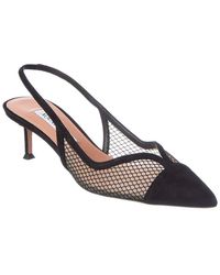 Aquazzura - Gia Mesh 50 Suede Slingback Pump - Lyst