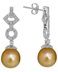 Belpearl - Plated 10Mm Pearl Cz Dangle Earrings - Lyst