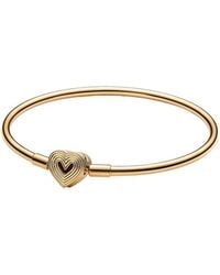 PANDORA - Moments 14K Plated Bangle Bracelet - Lyst