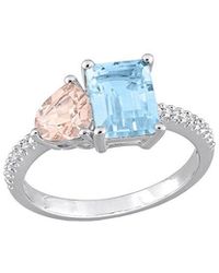 Rina Limor - Toi & Moi Silver 2.75 Ct. Tw. Diamond & Morganite & Sky Blue Topaz Ring - Lyst